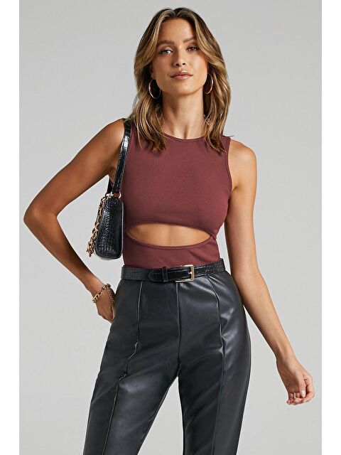 Madmext Kahverengi Yırtık Detaylı Basic Bodysuit
