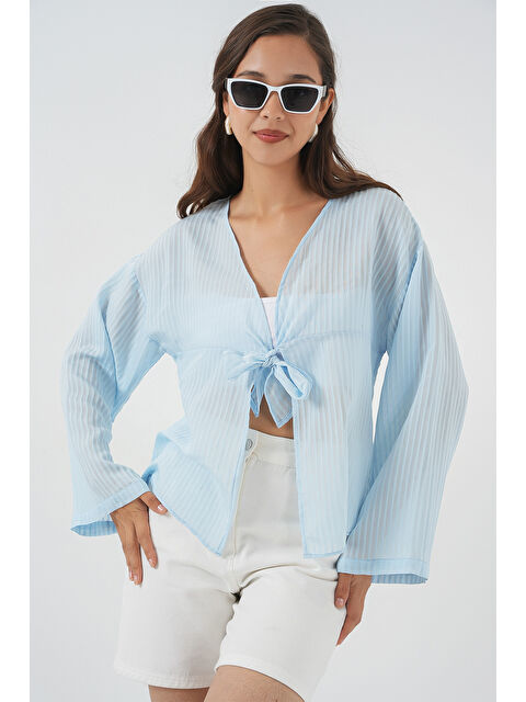 Bigdart Kadın Önü Bağcıklı Bluz 952 - Mavi - S000396116-17234