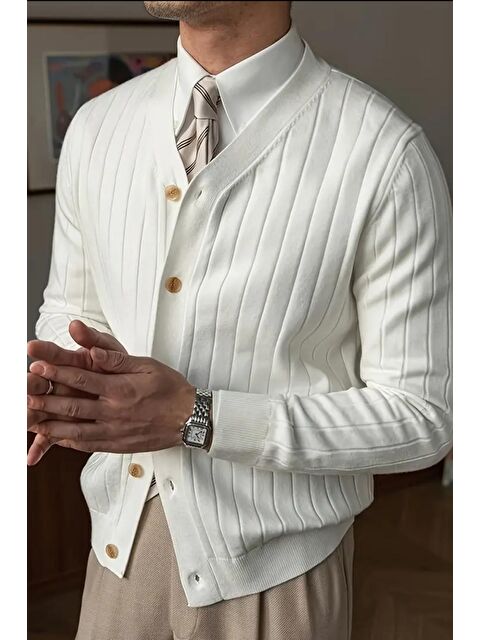 Oksit Michel Dar Kesim Slim Fit Düğmeli V Yaka Hırka Erkek Hırka - S000453224-20063