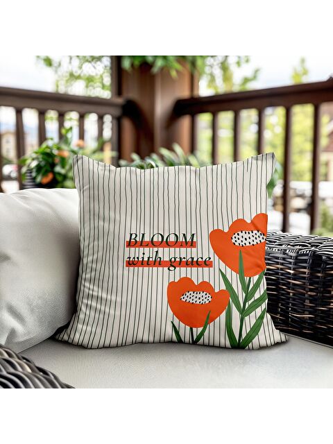 Evmila Bahar Temalı Kadife Kırlent Kılıfı 43x43 Cm Çift Taraf Baskı - S000372680-23173