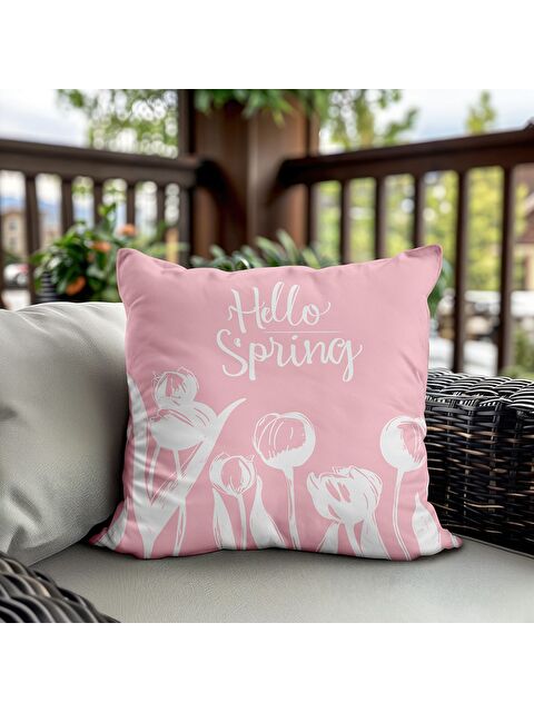 Evmila Bahar Temalı Kadife Kırlent Kılıfı 43x43 Cm Çift Taraf Baskı - S000372681-23173