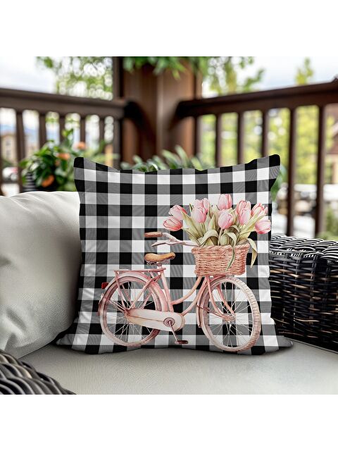 Evmila Bahar Temalı Kadife Kırlent Kılıfı 43x43 Cm Çift Taraf Baskı - S000372682-23173