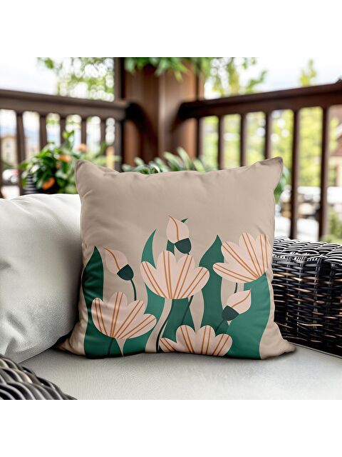 Evmila Bahar Temalı Kadife Kırlent Kılıfı 43x43 Cm Çift Taraf Baskı - S000372685-23173