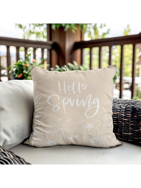 Evmila Bahar Temalı Kadife Kırlent Kılıfı 43x43 Cm Çift Taraf Baskı - S000372688-23173