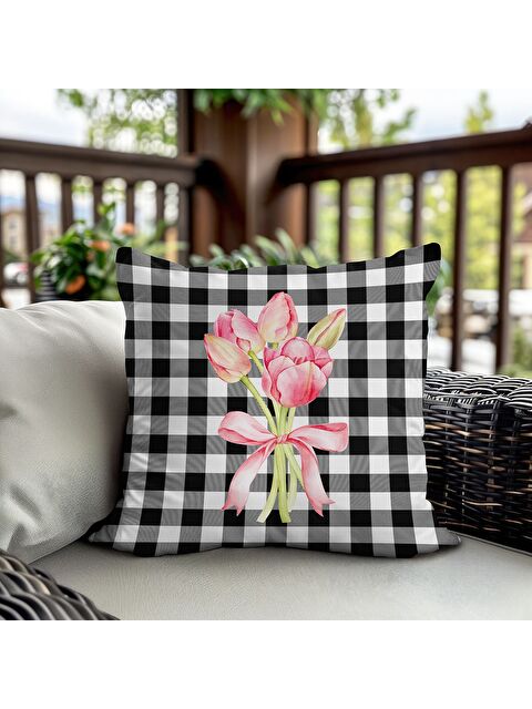Evmila Bahar Temalı Kadife Kırlent Kılıfı 43x43 Cm Çift Taraf Baskı - S000372695-23173