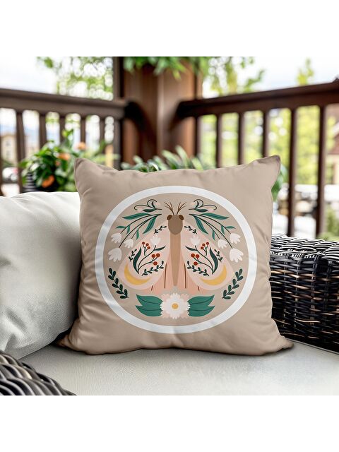 Evmila Bahar Temalı Kadife Kırlent Kılıfı 43x43 Cm Çift Taraf Baskı - S000372698-23173