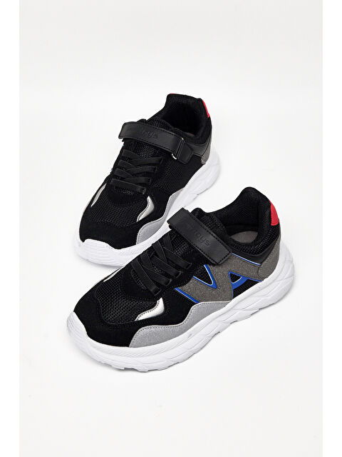 TONNY BLACK Çocuk Unisex Siyah Buz Rahat Kalıp Cırtlı Bağcıklı Sneaker