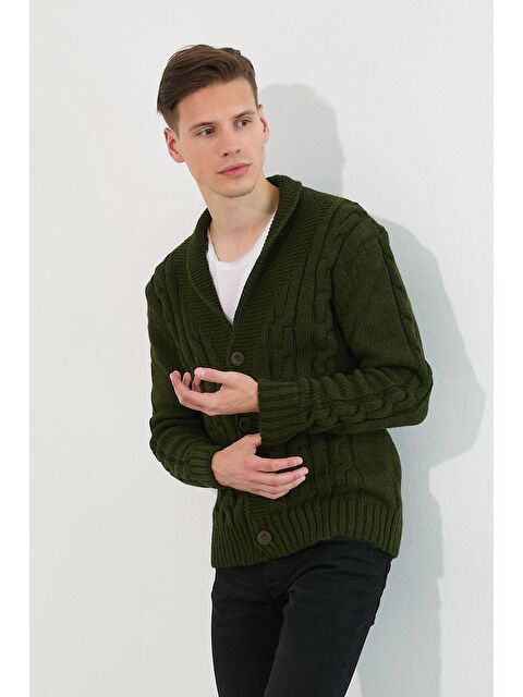 Tarz Cool Erkek  Saç Örgü Şal Yaka Hırka - S000223219-18547