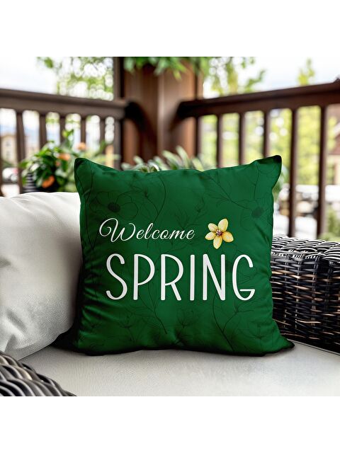 Evmila Bahar Temalı Kadife Kırlent Kılıfı 43x43 Cm Çift Taraf Baskı - S000372703-23173