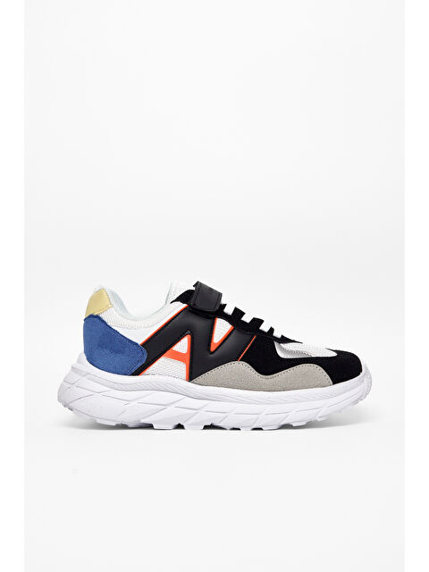 TONNY BLACK Çocuk Unisex Siyah Beyaz Saks Rahat Kalıp Cırtlı Bağcıklı Sneaker