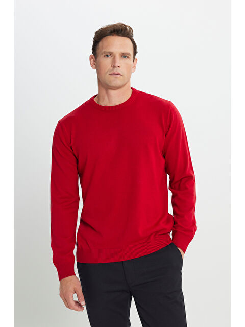 AC&Co / Altınyıldız Classics Erkek Kırmızı Anti-Pilling Tüylenme Yapmayan Standart Fit Normal Kesim Bisiklet Yaka Triko Kazak - S000394289-20045