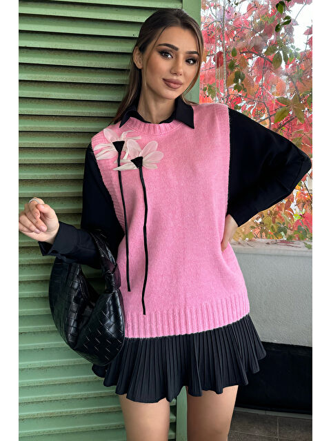 Gülseli Çiçek Detaylı Kadın Triko Süveter - S000312577-20024