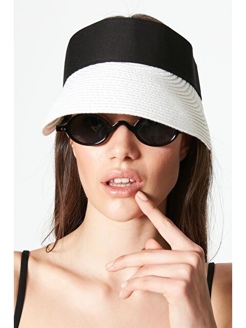 C&City Cırtlı Vizör Hasır Plaj Şapkası Y8202 Beyaz - S000216751-20063