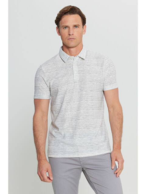 Altınyıldız Classics Erkek Ekru Pamuklu Slim Fit Dar Kesim Baskılı Polo Yaka Tişört - S000491183-19965