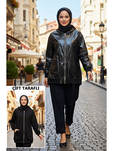 Remsa Kapüşon Detay  Çift Taraf Ceket Pantolon Takım 14290 Siyah - S000487675-19351