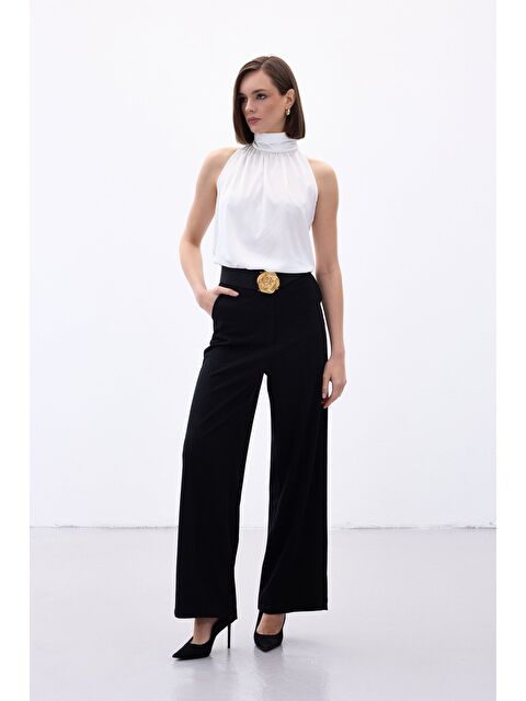 SATEEN Palazzo Krep Pantolon - Siyah - S000487676-19351