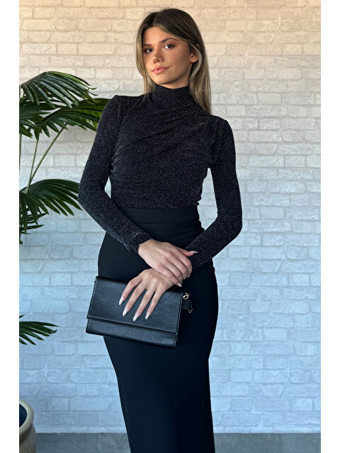 Gülseli Kadın Işıltılı Omuz Ve Bel Drapeli Bluz - S000314366-19351