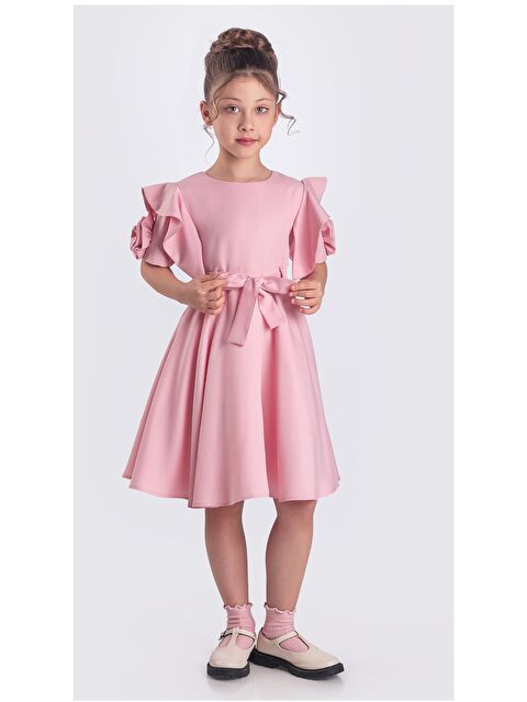 Pina Kids Kız Çocuk Gül Detaylı Kısa Kollu Elbise - S000344329-20024