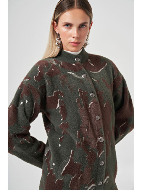 Nuss Desenli Düğme Detay Angora Hırka 7006 Haki - S000480539-18547