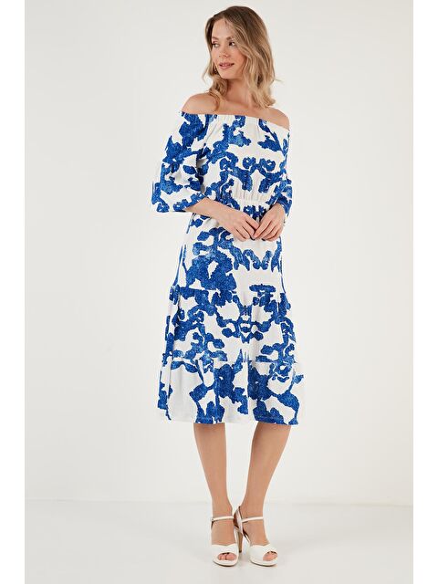 Lela Desenli Carmen Yaka Midi Elbise Kadın Elbise 5865623 - S000189023-5377