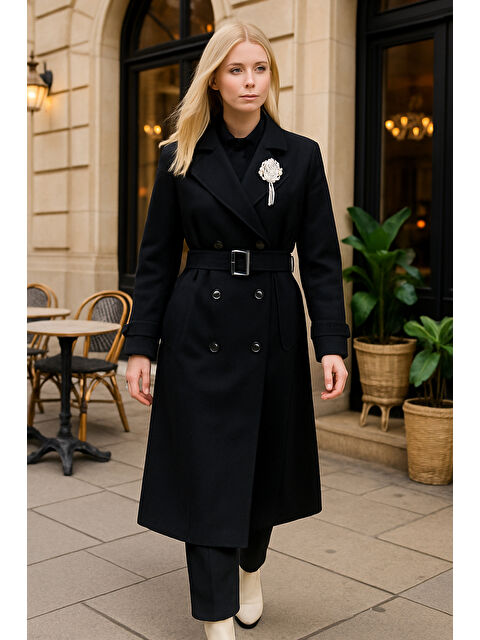 Remsa Çıkartılabilir Broş Ve Leopar Astar Detay Trençkot 6350 Siyah - S000480540-19351