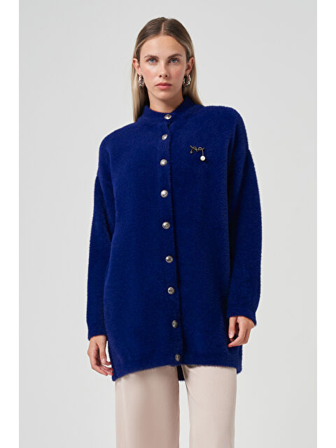 Nuss Düğme Detay Angora Hırka 7005 Saks - S000480542-23710