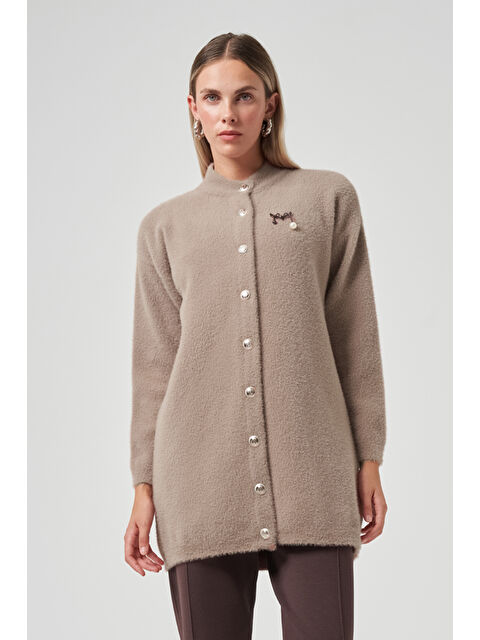 Nuss Düğme Detay Angora Hırka 7005 Vizon - S000480542-26429