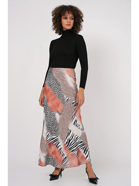 Bigdart Kadın Desenli Saten Etek 15877 - Turuncu - S000194284-20013