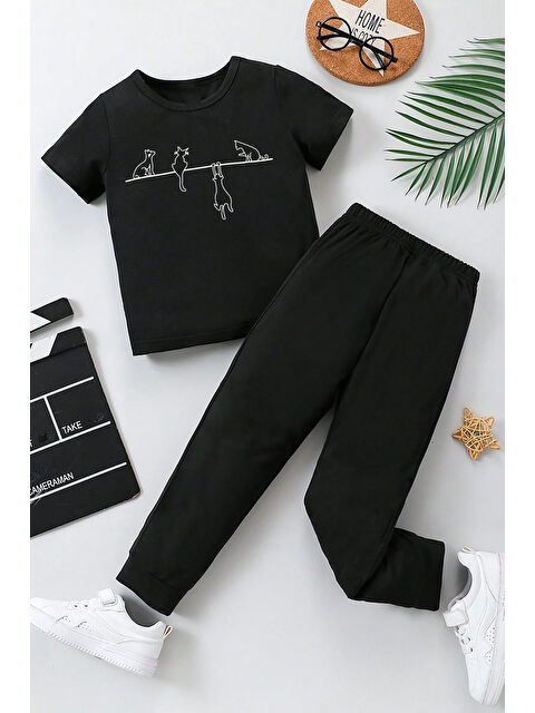 uyguntarz Çocuk Yaramaz Kedi Baskılı Alt - Üst Eşofman Takımı - S000291459-19351