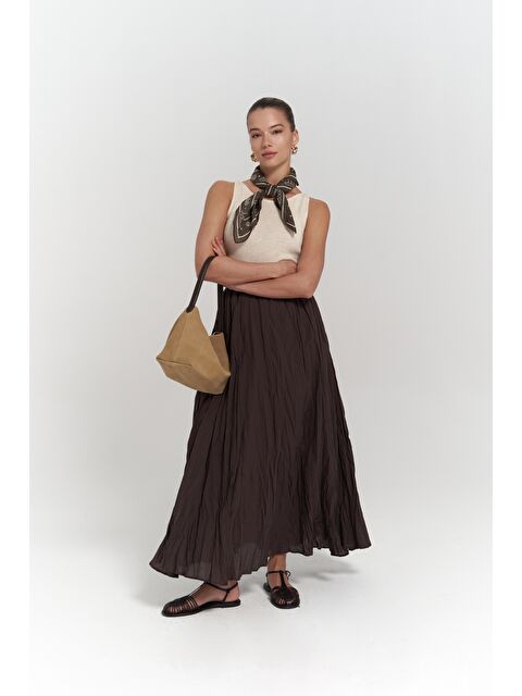 Bohemai Jayla Kırışık Detay Uzun Kahve Etek - S000363460-19413