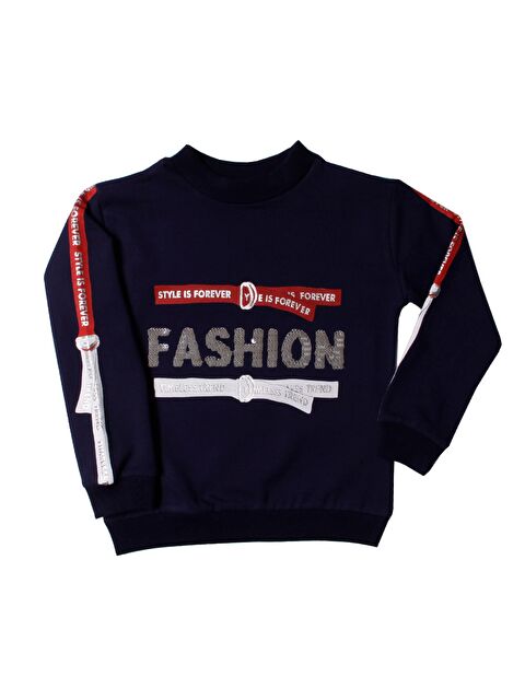 Toontoykids Kız Çocuk Sweatshirt Kollari Şeritli Pullu Fashion Nakış - S000254802-21164