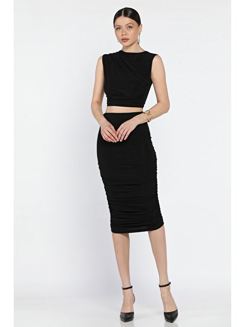 Gülseli Kadın Büzgü Detaylı Elastanlı Etek Bluz İkili Takım - S000379935-19351