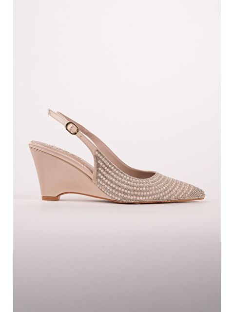 Muggo TİERA Taş ve İnci İşlemeli Sivri Burun Arkası Açık Kadın Dolgu Topuklu Abiye Ayakkabı - S000531942-20076