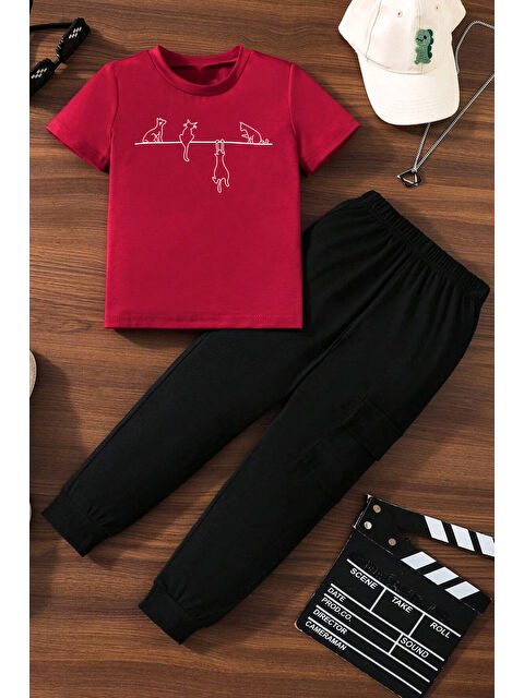 uyguntarz Kız Çocuk Yaramaz Kedi Baskılı Alt - Üst Eşofman Takımı - S000291459-20045