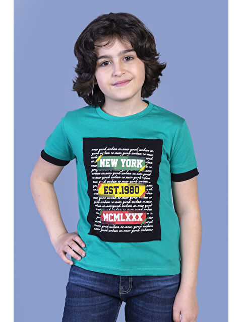 Toontoykids Erkek Çocuk Kolları Garni Detaylı Yazı Baskılı Tişört - S000417896-19416
