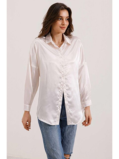 Bigdart 3985 Oversize Saten Gömlek - Bej - S000089878-19928