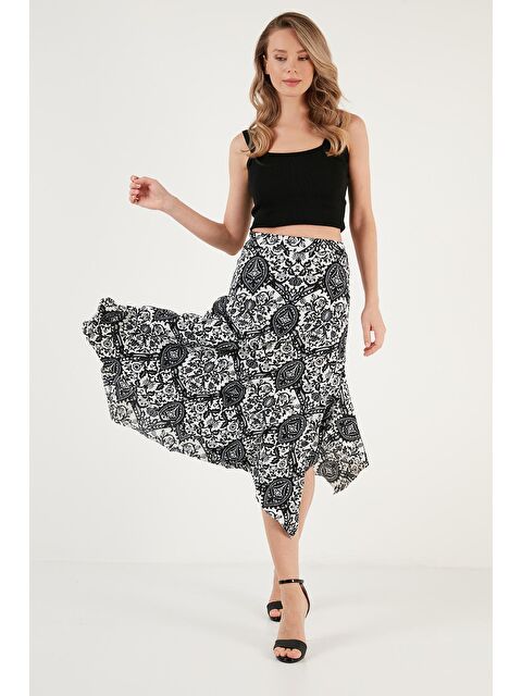 Lela Desenli Dar Kesim Asimetrik Midi Etek Kadın Etek 5865621 - S000189033-37424