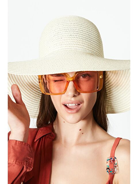 C&City Kısa Kenar Hasır Plaj Şapkası Y8201 Krem - S000216757-19966