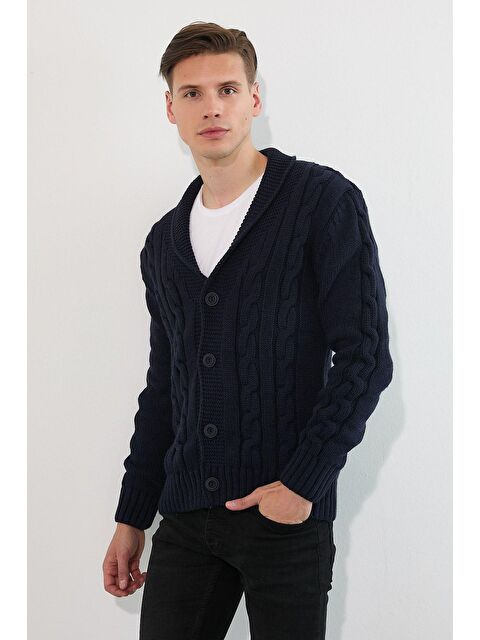 Tarz Cool Erkek Saç Örgü Şal Yaka Hırka - S000223219-21164