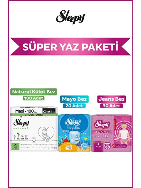 Sleepy Pink Jeans Külot Bez 4 Numara 30 Adet+Mayo Külot Bez 20 Adet+Natural Gross Külot Bez 100 Adet - S000401636-10231