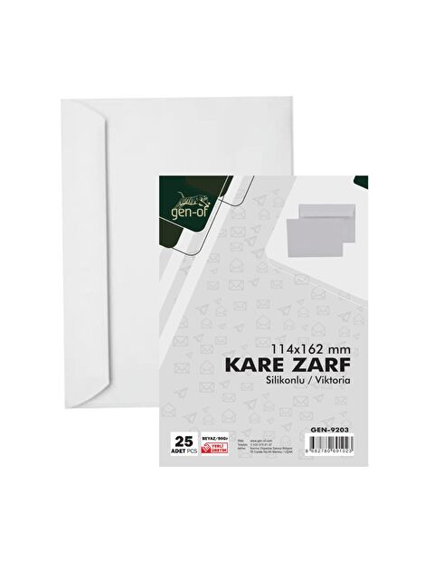 Gen-Of Kare Beyaz Mektup Zarfı 114 x 162 mm 90 Gr Silikonlu 25 li - S000108021-20063