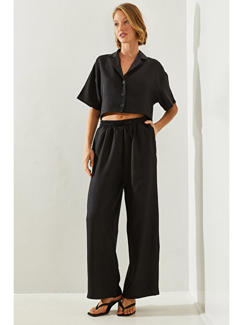 SHADE Kadın Ceket Yaka Crop Düğmeli Pantolonu Cepli Alt-Üst Takım - S000290828-19351