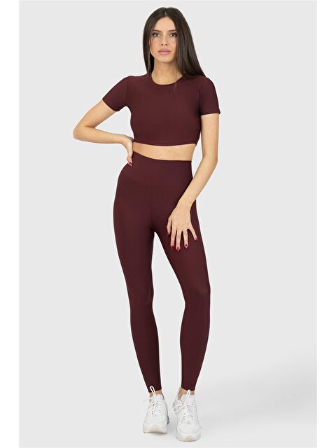 Superstacy Yüksek Bel Mürdüm Spor Tayt - S000227326-20036