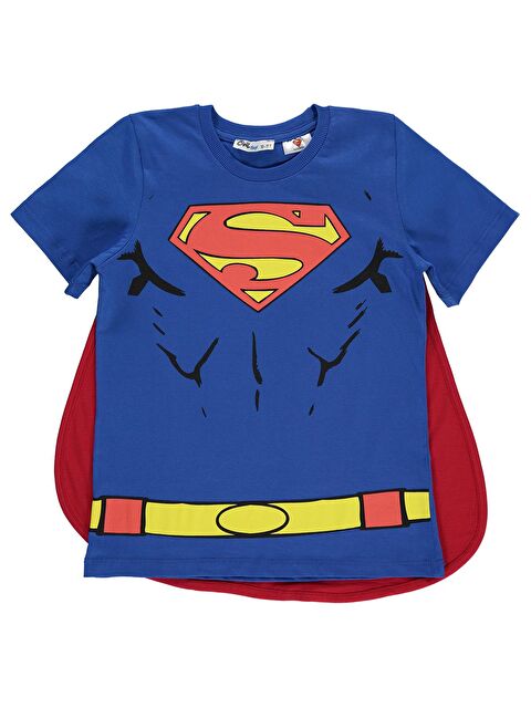 Civil Süperman Erkek Çocuk Pelerinli Tişört 10-13 Yaş Saks Mavisi