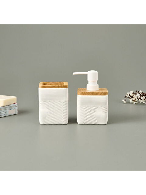 Evidea Bath Madera 2'li Banyo Sıvı Sabunluk Seti - Beyaz - S000378615-20063