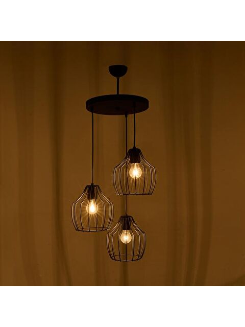 Nisa Luce Burgaz 3'lü Avize - Siyah - 85x30x30 cm - S000378620-19351