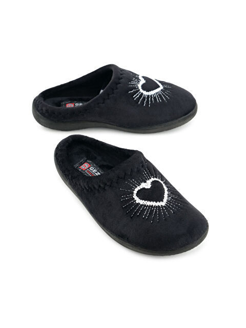 Gezer Kadın Kışlık Nakışlı Kalp Tasarım Rahat Taban Ev Gondol Terlik - S000282006-19351