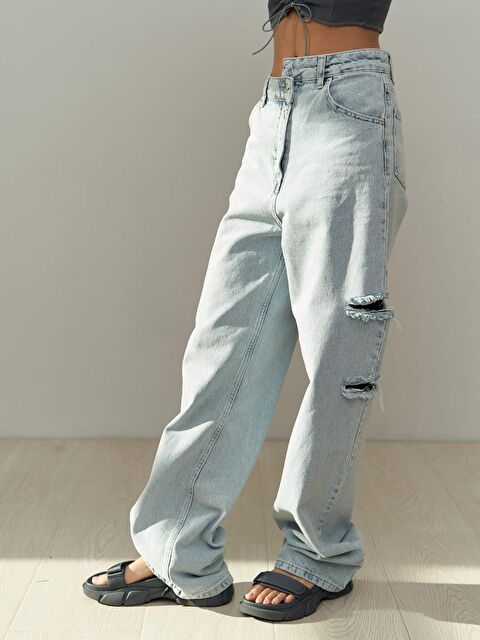 Mai Collection North Bel Detay Çift Yırtıklı Buz Mavi Jean - S000246435-3053