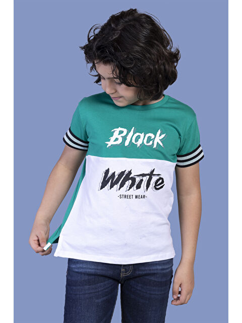 Toontoykids Erkek Çocuk Kolları Şerit Detaylı İki Renkli Baskılı Tişört - S000417892-37645