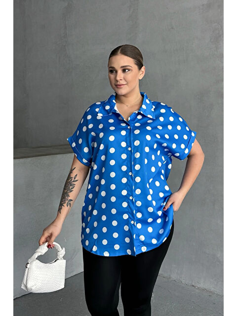 Stil Diva Büyük Beden Kısa Kollu Puantiyeli Gömlek 303462 - S000331921-17234